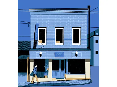 Blue Cafe blue cafe city cityscape digital illustration illustration japan kanazawa travel journal