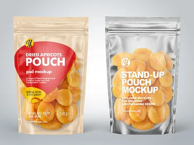 Stand-up Pouch w/Dried Apricots Mockup 3d branding design logo mockup mockupdesign pack package smartobject visualization