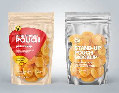 Stand-up Pouch w/Dried Apricots Mockup 3d branding design logo mockup mockupdesign pack package smartobject visualization