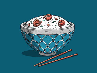 Rice Bowl bowl chopsticks design drawings food illustration procreate rice shrimp texture