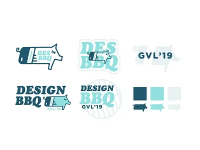 DesBBQ barbecue bbq brand branding conference design designers event greenville identity meetup meetups navy pencil pig south carolina stickers students system teal