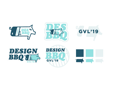 DesBBQ barbecue bbq brand branding conference design designers event greenville identity meetup meetups navy pencil pig south carolina stickers students system teal