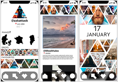 PinDrop app design geometric design minimal social media social network uiux