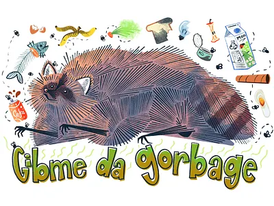 Gibme Da Gorbage art artwork bin can dumpster garbage illustration illustrations illustrator procreate raccoon recycling rubbish trash trash can trash panda