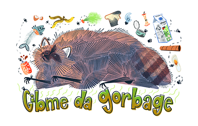 Gibme Da Gorbage art artwork bin can dumpster garbage illustration illustrations illustrator procreate raccoon recycling rubbish trash trash can trash panda