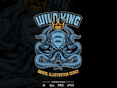 Octopus King - Logo Vector Illustration animal animal logo crown gaming logo illustration king logo monster ocean octopus octopus logo seaking tshirt design tshirtdesign wild animal