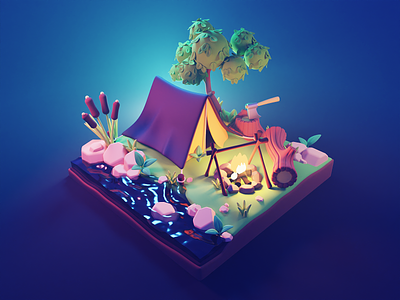 Summer Forest 3d blender camping diorama forest illustration nature render river summer vacation