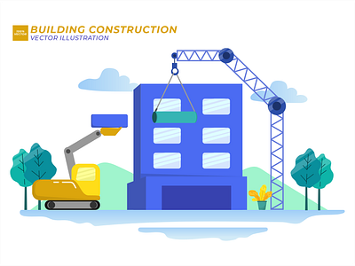 Building Construction Illustration architecture building business concrete construction crane development engineer engineering equipment estate helmet house industrial industry project safety site work worker