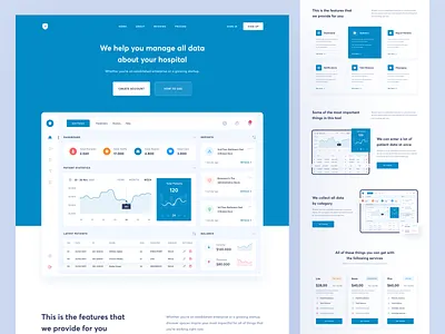 HealthCare - Landing Page Design care chart dashboard data doctor health hospital icons landingpage pricing saas statistics stats tool ui uiux ux web webdesign website