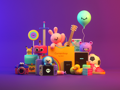 SHOP 3d c4d character design funny illustration market monster render shop teddy toys