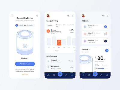 Smart Device Mobile App application blue clean connecting control device drone energy saving illustration management device mobile app orange remote smart device smart home smartwatch speaker statistics uiux unspace