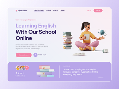 English School 3d blue design digitalbutlers english fiolet graphic design inspiration main screen online school pink tarifs ui