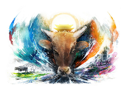 2021-OX art artwork brush bull cow culture design illustration illustrator kazepark korean ox photoshop southkorea web year 소