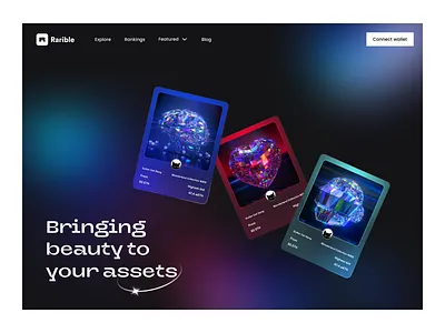 NFT marketplace - Landing page app design application blockchain community crypto defi digital assets hero section home page illustration minimal nft cards nft hero nft landing page nft marketplace nft webpage ui uiux web design website