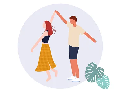 Dancing couple boy character couple dance dancing design flat girl girl character guy happy illustration men pair summer vacation women