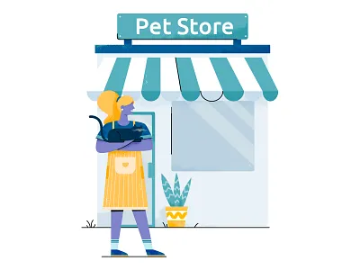 etailpet cat character drawing etailpet flat girl illustration people pet pet store pets shop store uran vector woman
