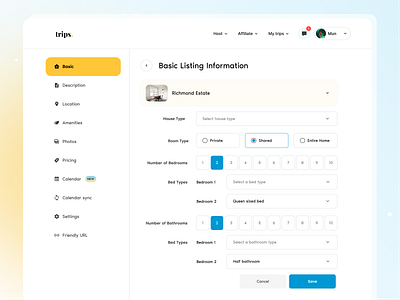 Listing Setting UI - Vacation Homes adobe xd dailyui figma listing setting design real estate website travel ui design ui ux design user experience user interface vacation website design web design ui web menu design