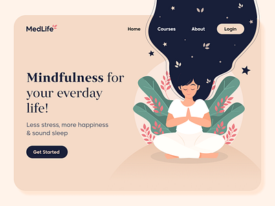 Meditation Website Design Concept adobe app design concept daily ui dailyuichallenge design digital art exercise illustration landing page meditation meditation app mindfulness ui ui design user interface ux website website design yoga