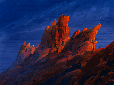 Mountain illustration landscape mountain painting sunset texture