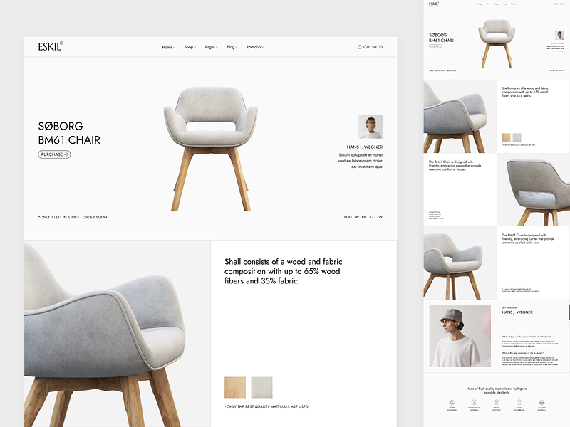 Eskil - Furniture Store Theme clean furniture interior design landing minimal modern online store product showcase shop theme ui wordpress