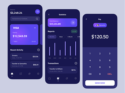 Finance App - Visual Exploration chart dark dark mode finance money number pay send statistics stats wallet