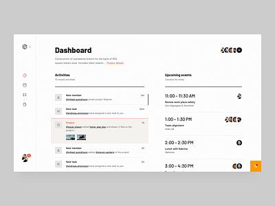 Construction Dashboard activity calenndar clean construction dash dashboard dashboard design dashboard ui events interface manage team management management system simple statistic statistics stats ui ux web