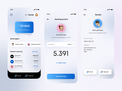 PayPal - concept design balance banking currency ios iphone jetup jetup digital mastercard mobile app mobile app ui money payments app paypal transfer ux ux paypal visa