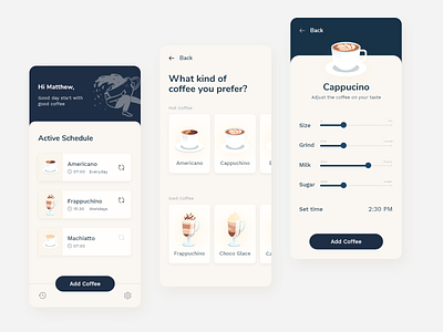 Automated Coffee Maker App app card coffee coffee maker food and drink illustration minimal mobile design uidesign