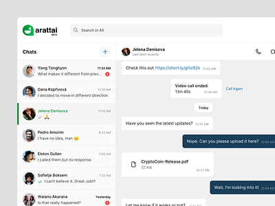Message Web App arattai chat app chat application chat platform collaboration instant message list message app message application message platform profile ui design web app zoho
