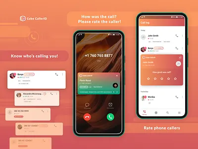 Cube CallerID App about app branding call design id illustration intro list logo mobile mobile design phone presentation product product design product page rate settings ui