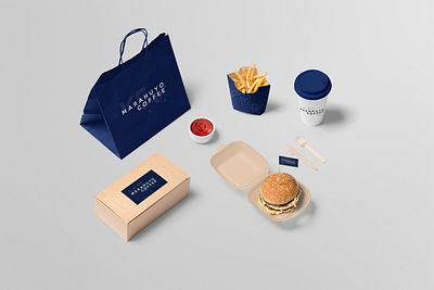 What-If Series: Marahuyo Coffee Packaging (in Blue) art blue branding burger coffee coffee cup coffee shop design food fries ketchup logo marahuyo marahuyo coffee minimal packaging packaging mockup restaurant