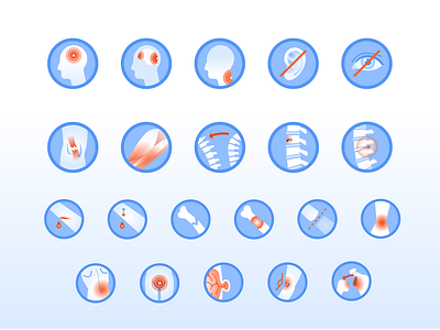 Injury IQ Icon Set concussion ear eye fracture health healthcare illustration injury muscle spine ui