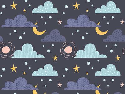 night clouds cartoon cloud cloudy design digital paper graphic illustration kids nature night pattern seamlesspattern vector