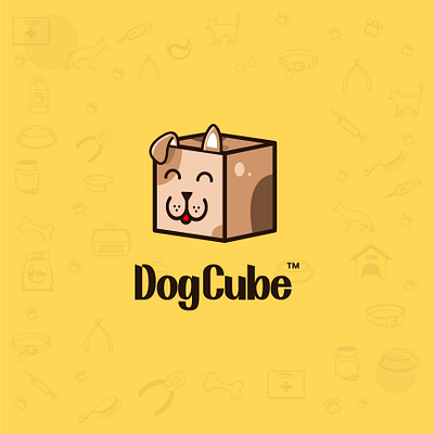 DogCube™ Branding animal logo animals brand identity branding business cat clean cute design dog dog logo graphic design icon illustration logo logo design logodesign pet care pets yellow