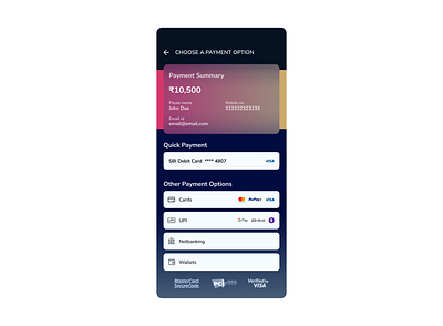 Payment Gateway Screen Design app blur background dark mode dark theme dark ui design ui ux ux