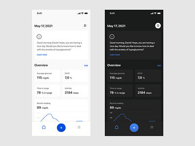 Diabetes Care App app clean dark ui debut design designer health iphone minimal mobile ui