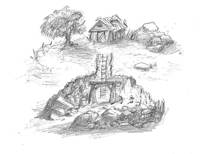 Unassuming Out-buildings dnd drawing illustration mine pencil shed sketch storybook