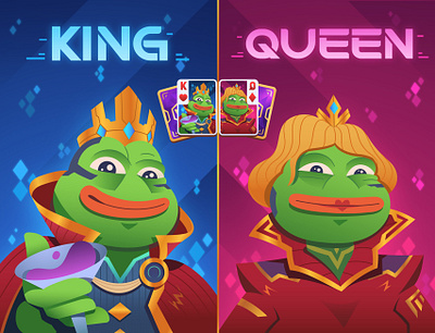 Wager: Promo Art 2 (PEPE Event) 2d art card design cards casino character character design clean flat gambling graphic design hero illustration king meme pepe poker poker game queen vector