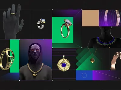 Grid Jewelry 3d blockchain character crypto grad gradient illustration jewelry minimal modern nft pendant rap ring