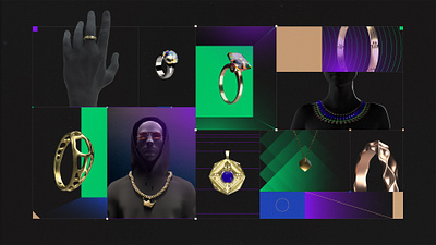 Grid Jewelry 3d blockchain character crypto grad gradient illustration jewelry minimal modern nft pendant rap ring