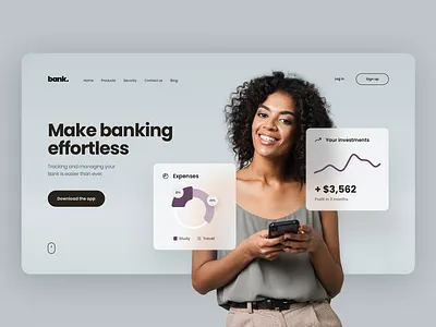 Banking landing page - concept design bank black blurred chart clean concept design data design flat design graphic design grey homepage homepage design landingpage statistic ui web web design web ui