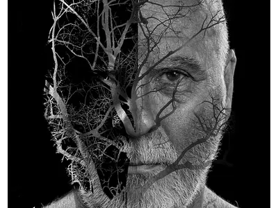 Old Man And Tree black and white dark dark theme design designer idea inspiration photo photography photomontage photoshop portfolio portrait