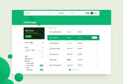 uxercices - Challenges list app banners design dribbble filtering filters green header listing ui uiux userexperience ux vector