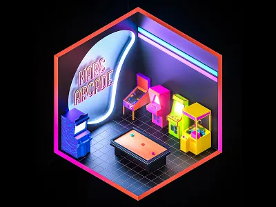 Martian Bunkers: Arcade 3d air hockey animation arcade arcade games illustraion isometric mars nasa retro room
