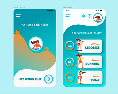 Workout App Mockup - iPhone 8 Plus app application branding curve dashboad design figma fluid illustration login mockup neumorphism progress tracker tracking app ui ux web app