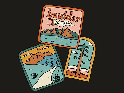 Colorado Hike Patches badge boulder colorado colorful drawing hike hiking illustration landscape merch design mountains nature outdoors patch