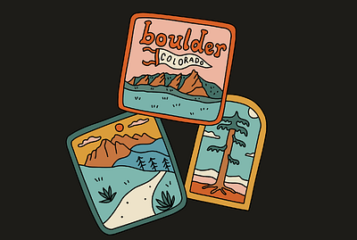 Colorado Hike Patches badge boulder colorado colorful drawing hike hiking illustration landscape merch design mountains nature outdoors patch