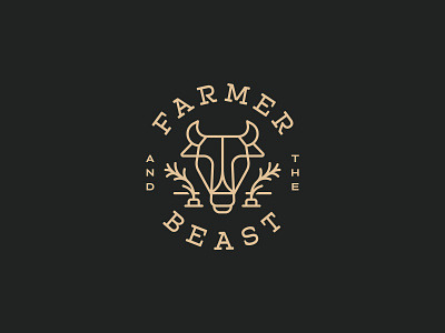 Farmer and the Beast - Logo badge beast bull bull head crops face farm food cart monoline seal type