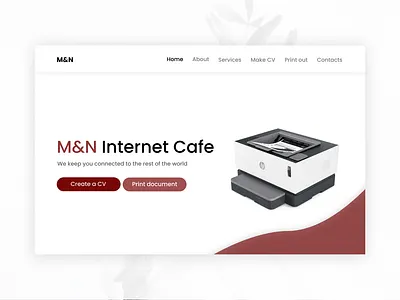 landing page for an Internet cafe website
