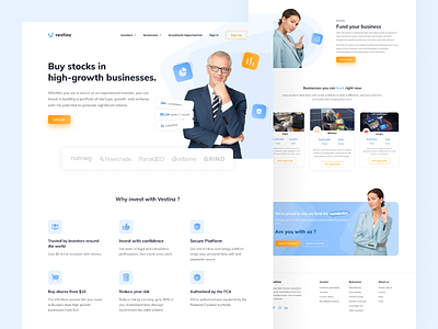 Vestinz - Landing Page blue clean company finance fintech footer inspiration invest investment investor landing page logo simple ui ui design uiux ux ux design web design website